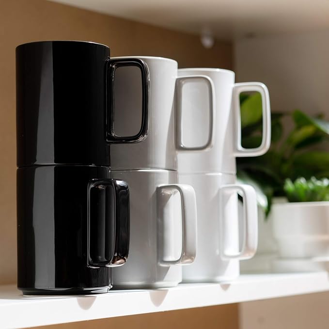 E-liu Large 15 Ounces Porcelain Coffee Mug Tea Mugs Set of 6 | Cups for Coffee, Tea, Cocoa, and Mulled Drinks , Dishwasher & Microwave Safe Gift Sets, BlacK White Grey - Image 4