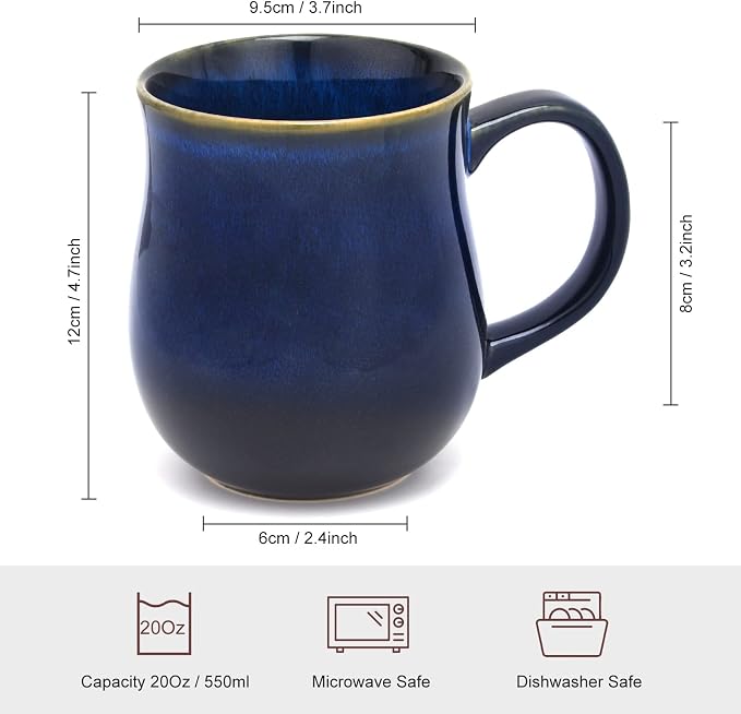 20 Oz Large Ceramic Coffee Mugs with Handle(Starry Blue) | 600ml Handmade Tea Cup for Office and Home, Microwave and Dishwasher Safe, Mug for Hot Cold Drinking - Image 2