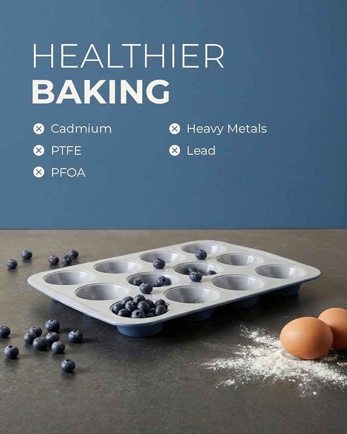 CARTMAN Ceramic Muffin Pan 12 Cup with 200 Cupcake Liners, Non-Stick & Non-Toxic Baking Tin for Healthy Muffins and Cupcakes, Perfect for Home Kitchens and Parties - Image 4