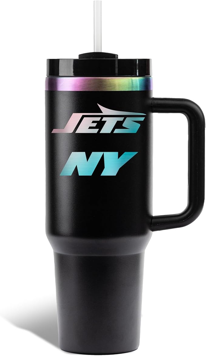 The Memory Company NFL 40oz Iridescent Tumbler - Double-Wall Vacuum Insulated Stainless Steel Water Bottle - Team Spirit Travel Cup with Handle, Lid and Straw, Hot and Cold Drink Container