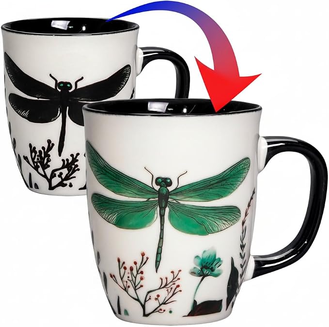 Dragonfly Color Changing Mug - 15oz Ceramic Coffee Cup for Hot Beverages, Funny Magic Mugs for Women, Birthday & Anniversary Holiday Gift for Women by Asmwo