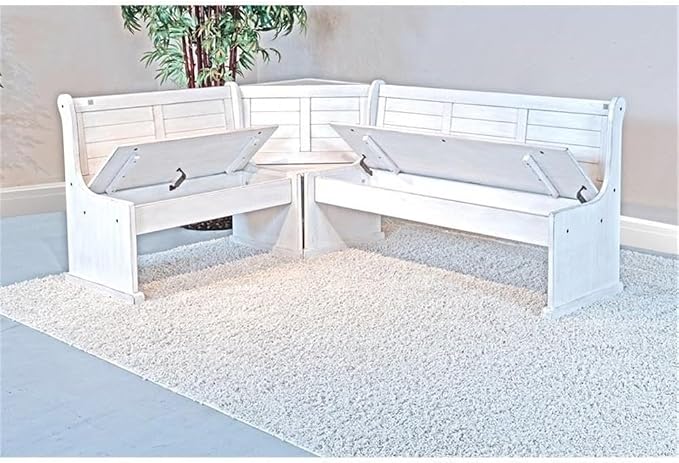 Pemberly Row 75" x 56" Farmhouse Wood Breakfast Nook Set with Table, Storage, Reversable Benche, L-Shaped Corner Bench, for Dining Room, in Marble White Finish - Image 5