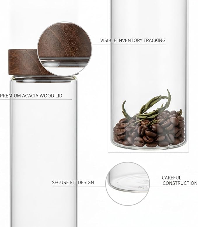 Home Organizers Glass Canister with Acacia Wood Lid, Borosilicate Jar for Coffee Tea Sugar Dry Goods Pantry Storage - Image 6