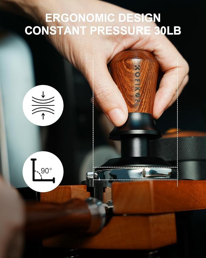 53.3mm Espresso Tamper, Coffee Tamper with Stainless Steel Ripple Base, Barista Espresso Coffee Tamper with 30lbs Spring Loaded and Rosewood Handle Fits for Breville Series 54mm Portafilter