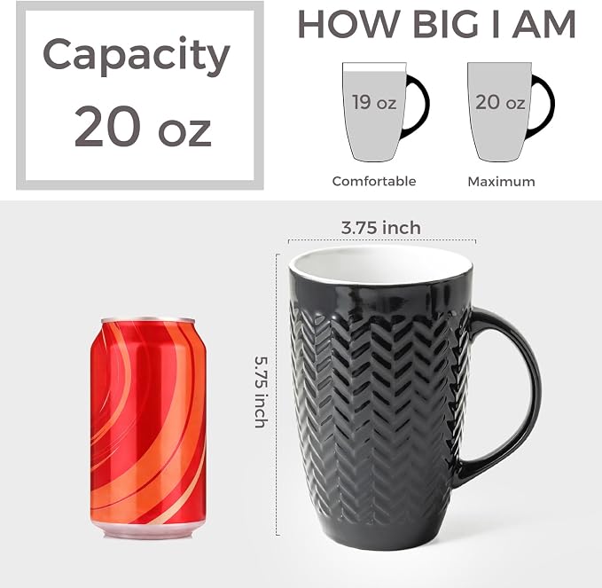 AmorArc Large Coffee Mugs Set of 6, 20oz Ceramic Tall Coffee Mugs Set with Textured Geometric Patterns for Latte/Tea/Beer/Hot Cocoa, Dishwasher & Microwave Safe, Multi - Image 2