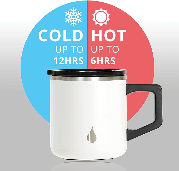 Elemental Insulated Coffee Mug - Triple-Wall Stainless Steel Summit Travel Cup for Hot and Cold Drinks - Thermal Coffee Mug with Lid and Handle for Camping, Office & Travel 12oz - White - Image 6