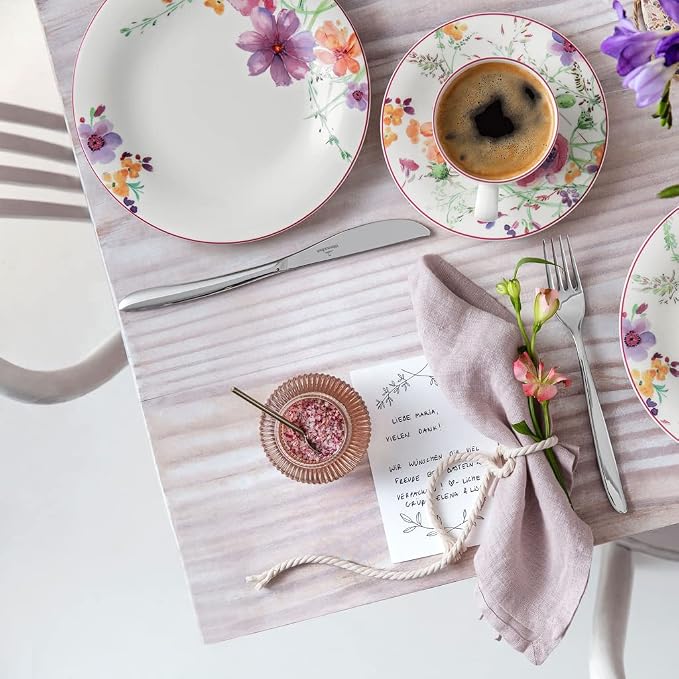 Villeroy & Boch Mariefleur Basic Coffee, Beautiful Premium Porcelain Saucer with Playful Flower Decoration, Dishwasher Safe, 16 cm | Pastel floral porcelain saucer with a red border, made in Germany, dishwasher and microwave safe, suits the coffee table - Image 5