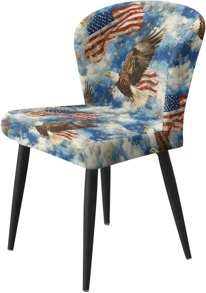 Eagle USA Flag 2 Pcs Bar Stool Covers Dining Chair Replacement Cover with Elastic Band Non-Slip Bottom for Barstool Padded Chair Slipcover - Image 3