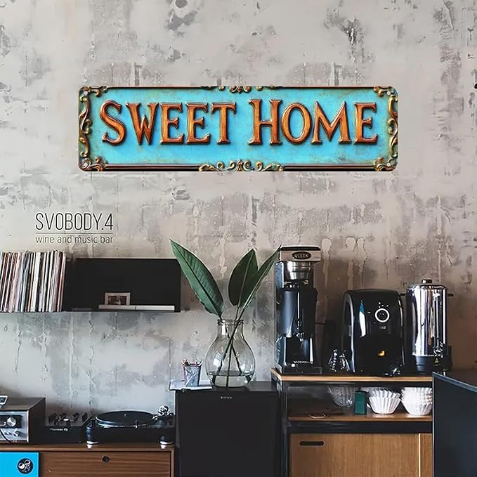 Bar Sign Bar Gifts Vintage Metal Wall Decor Sign"SWEET HOME" Street Sign Funny Man Cave Decor Accessories for Home, Bar, Bathroom, Bedroom Unique Retro Tin Signs for Outdoor 4 X 16 inches - Image 3
