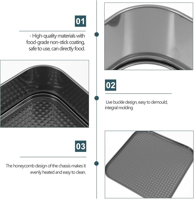 Springform Cake Pan Set of 3 (9.5, 10, 11 Inch) Square Baking Pans Nonstick Cheesecake Pans with Removable Bottom Bakeware for Cake, Cheesecakes, Pizza, and Quiches - Image 3