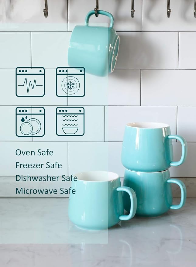 Teocera Ceramic Coffee Mug Set of 4-12 oz Coffee Mugs with Large Handles for Hot or Cold Drinks Like Latte, Cocoa, Tea or Juice - Smooth Ceramic, Dishwasher Safe, Turquoise - Image 8