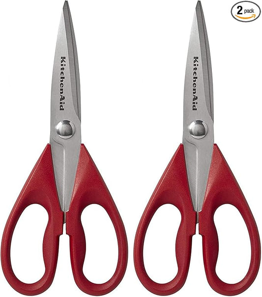 KitchenAid All Purpose Kitchen Shears with Protective Sheath Durable Stainless Steel Scissors,Dishwasher Safe,Soft Grip Comfort Handle,8.72 Inch,Red,(Pack of 2) by Unknown