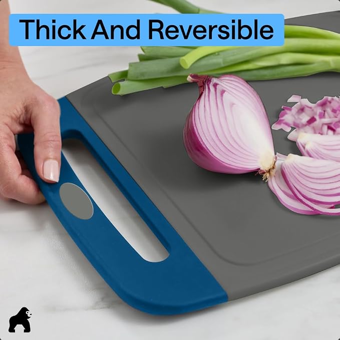 GORILLA GRIP BPA-Free Reversible Kitchen Cutting Board Set of 3, US Designed, Nonporous, Juice Grooves Catch Liquid, Slip Resistant Border, Dishwasher Safe, Durable Food Chopping Boards, Gray Blue - Image 7