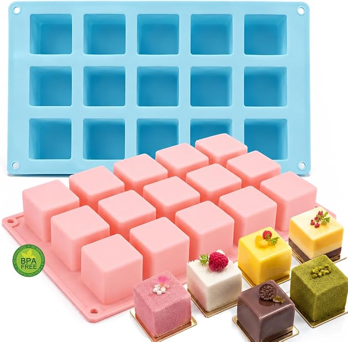 2 Pack Square Cube Silicone Mold, 30 Cavity 1.4" Food-Grade BPA Free Heat Resistant Baking Mold for Chocolate, Cake, Truffle, Jello, Brownie, Ice Cube, Soap by keliwa