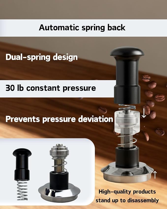 Espresso Tamper Double Spring Loaded 51/53mm with WDT Tool Espresso Accessories Kit, Stainless Steel Corrugated Base, Dosing Funnel, Tamper Mat (51mm)