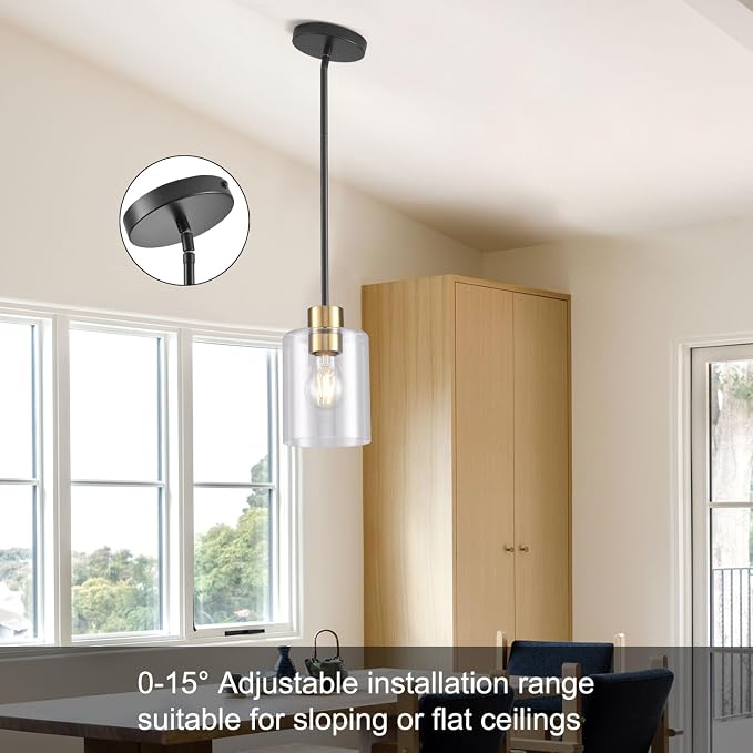 Black Brass Pendant Lights Kitchen Island - Clear Glass Pendant Light Fixture Multiple Stems Rods 3 Units 12 Inch 3 Units 4 Inch (2 Pack Black Brass Downrod) - Image 7