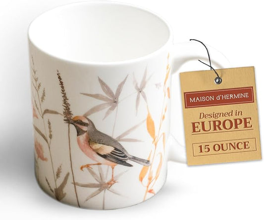Maison d' Hermine Coffee Mug with Handles Tea Cups (15 Ounce, Pack of 1) | Fine Bone China Coffee Mugs for Hot Beverages Cappuccino Latte Home Spring Summer -Meadow Florals - Beige - Meadow Sunrise by MaisondHermine