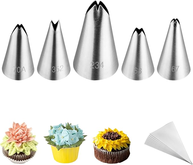 5pcs/set Leaf Piping Icing Nozzles,Stainless Steel Cake Piping Icing Nozzles with 10Pcs Disposable Piping Bags,Cake Decorating Tips Set for Baking