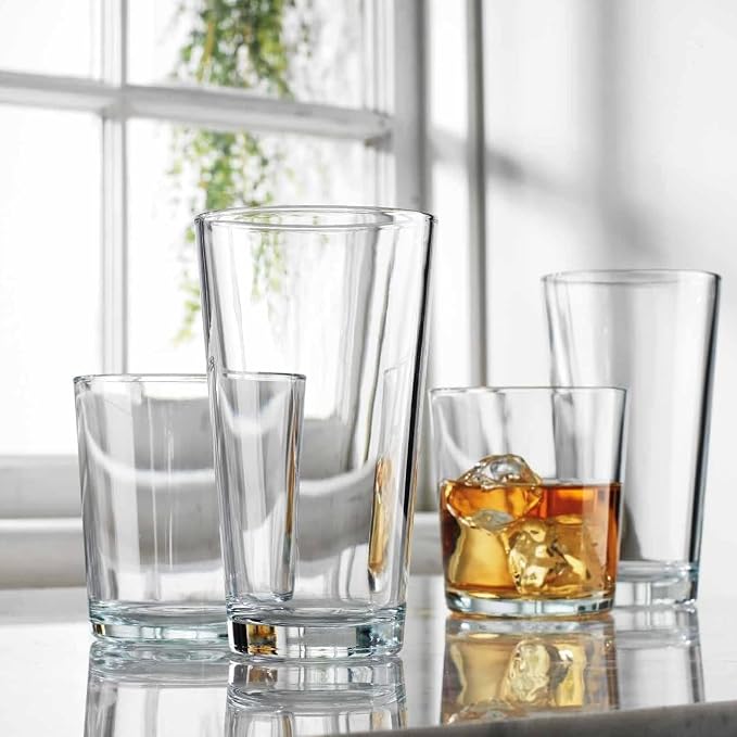 Glaver's Drinking Glasses Set of 12. Glassware set, 6 Highball Glass Cups, 6 Whiskey glasses. Classic Drinkware Set 17 oz Tall Glasses Set and 13 oz Rock Glasses. - Image 4