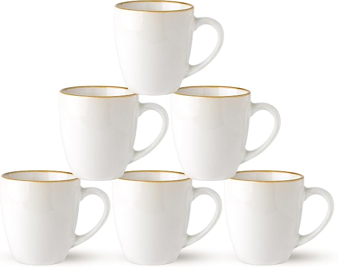 GBHOME Ceramic Coffee Mugs Set of 6, 12oz Stoneware Coffee Mugs Set For Dad Mom Women MEN, Light Weight Ceramic Coffee Cups for Latte/Tea/Beer/Hot Cocoa, Dishwasher & Microwave Safe-Pearl White by GBhome