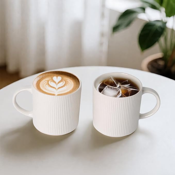 MONITO Coffee Mugs Set of 6, 16 oz Mugs Set, Ceramic Coffee Cups with Large Handles, Suitable for Lattes, Hot tea, Cappuccinos, Mochas and Cocoa,White - Image 2