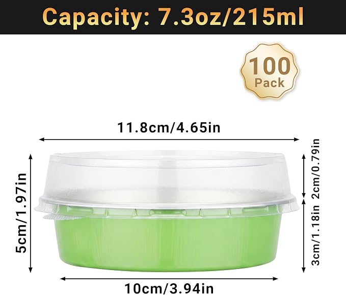Beasea Mini Aluminum Cupcake Pans With Lids, 100 Pack 7.3oz Disposable Pie Pans, 4 Inch Aluminum Foil Baking Cups Pie Tart Tins Round Oven Dishes For Cheesecake Tart Quiche Dessert - Matcha Green - Image 2