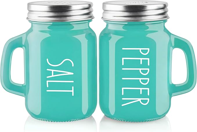 Turquoise Salt and Pepper Shakers Set - Teal Kitchen Decor and Accessories for Home Restaurants Wedding - Glass Salt and Pepper Set for Cooking Table, RV, BBQ, Easy to Clean & Refill by ZOSUJO