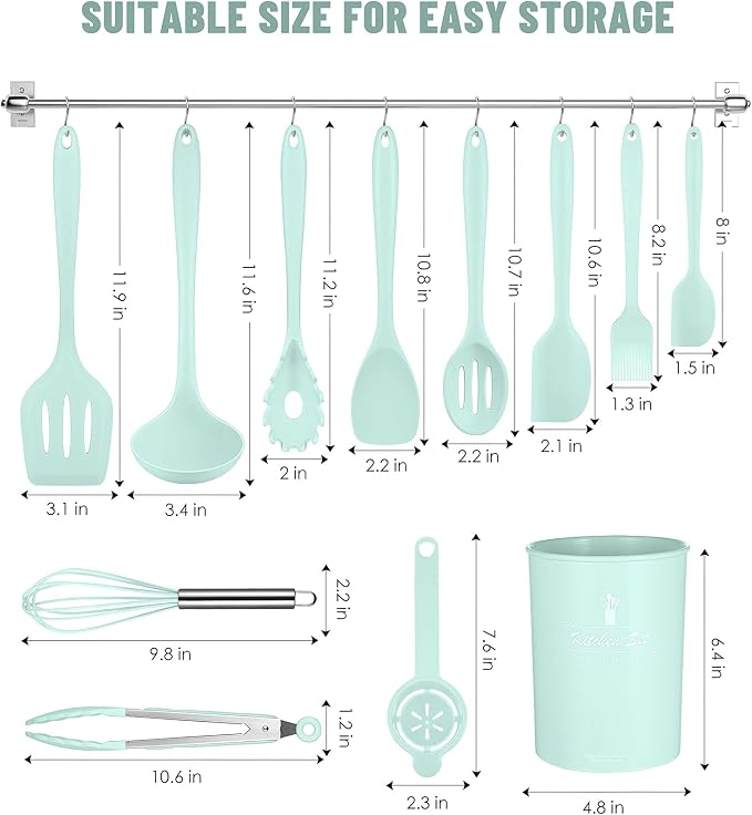 Kitchen Utensils Set-12 Pieces Silicone Cooking Utensils Set (Dishwasher Safe) 392°F Heat Resistant Spatula Set,Kitchen Utensil Set for Nonstick Cookware,Best Kitchen Tools with Holder | Dishwasher Safe 392°F Heat Resistant Spatula Set Kitchen Utensil ... - Image 2