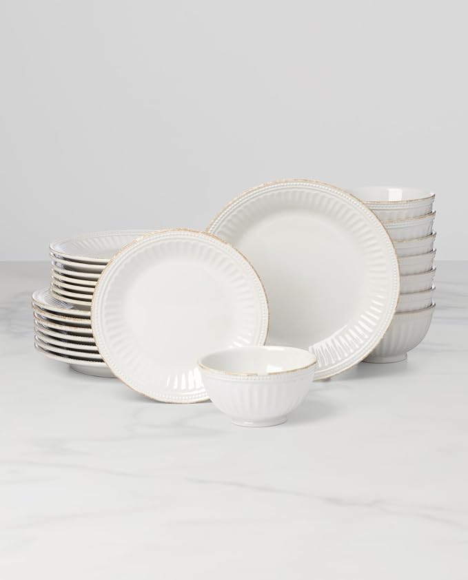 Lenox Dinnerware Sets, French Perle Groove White 24-Piece Dinnerware Set, Service For 8, Stoneware, Dishwasher Safe, Microwave Safe, Bowls, Plates And Bowls, Dinner Dishes, Plates (White, 24 Piece) - Image 5