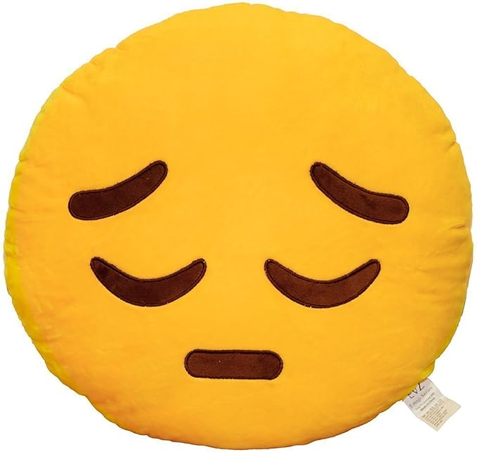 EvZ Official Certified Pensive Emoji Pillow - 32cm Large Soft Plush Sad Thinking Face Emoticon Cushion - Cute Quiet Decorative Stuffed Toy for Bedroom, Calm Decor & Sympathy Gift (Yellow) by EvZ