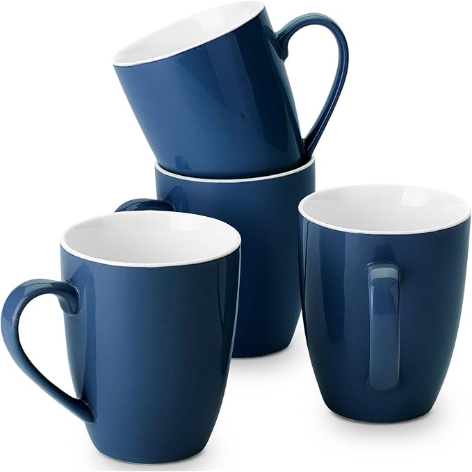 BTaT- Porcelain Coffee Mugs Set, 16 Ounces, 4 Pack, Black Ceramic Coffee Mugs with Handle, Restaurant Cups for Mocha, Tea, Cappuccino, Cocoa, Cereal, Mug Gift Set, Dishwasher Safe by BrewToATea