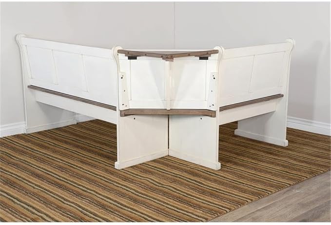 Pemberly Row Dining Set Wood, Rectangular in Off White (36" H x 75" W x 56" D) for Kitchen, Dining Room with Table, Reversable Benches, and Storage Space - Image 4
