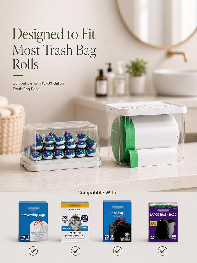 Trash Bag Dispenser & Dishwasher Pods Organizer, Clear Acrylic Garbage Bag Holder Under Sink Organizer With Removable Lid, Laundry Pods Container for Kitchen Pantry Laundry Room (3IN1 Dispenser) - Image 5
