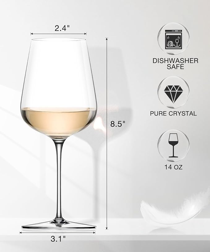 White Wine Glasses Set of 4, 14oz Crystal Hand Blown, Long Stem, Gift | Stemmed Red Wine Glass, Modern, Father's Day, Wedding, Anniversary, Birthday, Daily - Image 5