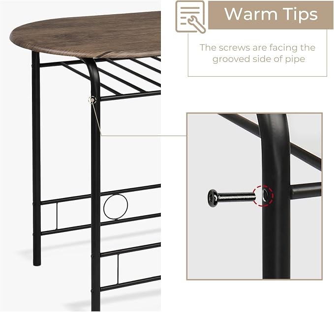VINGLI 3 Piece Dining Set,Small Kitchen Table Set for 2,Breakfast Table Set for 2,Kitchen Wooden Table and 2 Chairs for Small Space/Dining Room/Apartment,Metal Frame,Wine Rack,Rustic - Image 7
