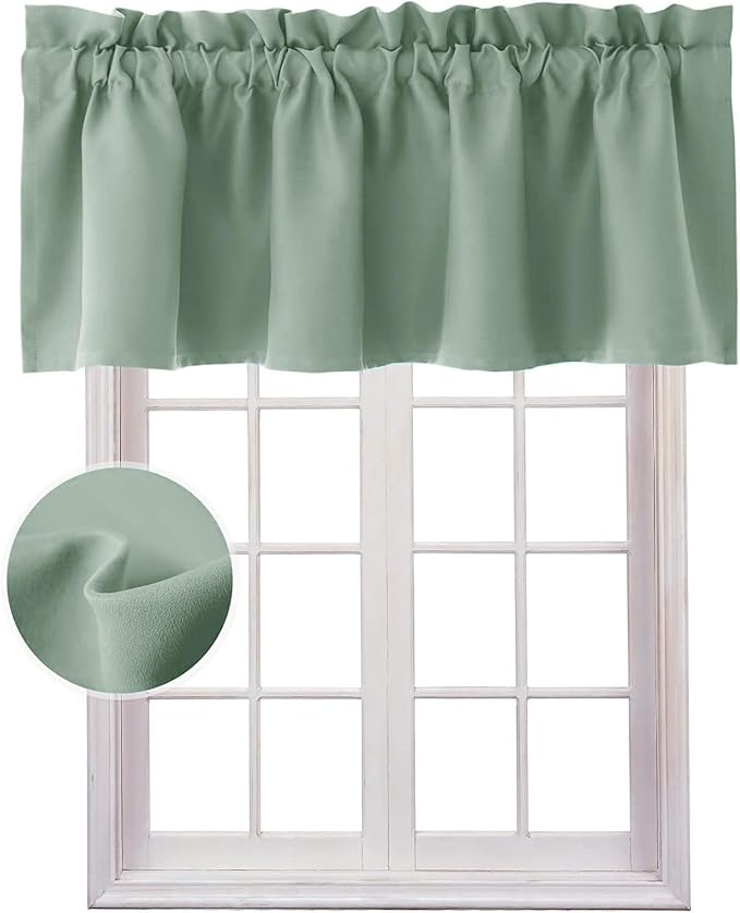 Hiasan Valance Curtains for Kitchen Blackout Thermal Insulated Solid Window Curtain Valance, Light Sage, 52 x 18 Inches, 1 Panel by Hiasan