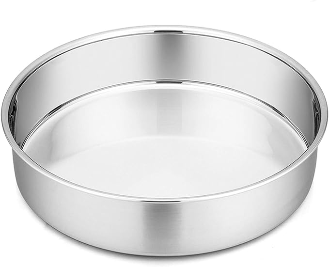 P&P CHEF 9.5 Inch Cake Pan Set of 1, Stainless Steel Round Cake Baking Pan | Layer Cake Tin Bakeware for Cooking Steaming, Ideal for Birthday Wedding Anniversary, Fit for Home & Commercial Use by PPCHEF