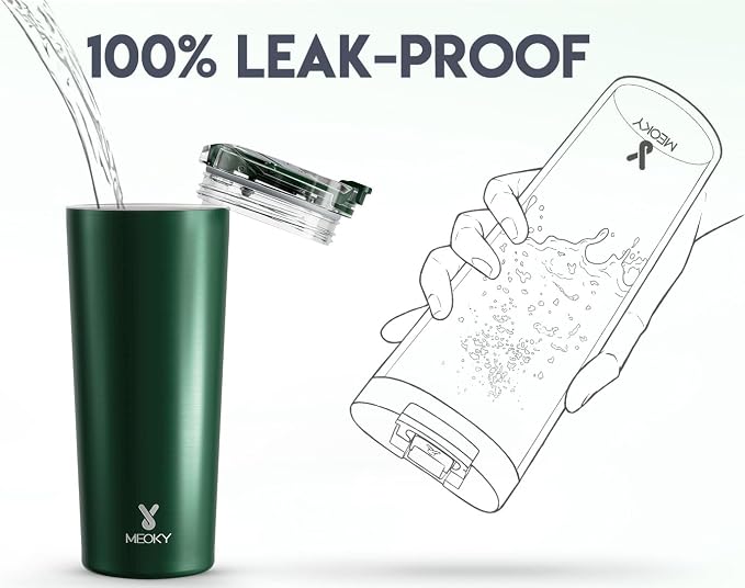 Meoky 24 oz Insulated Travel Coffee Mug: Leak Proof Lid, Evergreen | Stainless Steel Coffee Tumbler, Keeps Hot for 8 Hours or Cold for 24 Hours, Fits in Car Cup Holder, BPA Free - Image 5