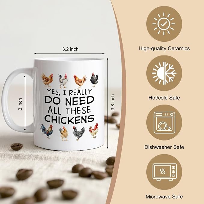 Do Need All These Chickens 11oz Double-Sided Ceramic Mug, Funny Chicken Coffee Mug for Men Women, Farmhouse Coffee Cup for Chicken Lovers, Christmas Thanksgiving Gifts for Farmer Friend Family - Image 2