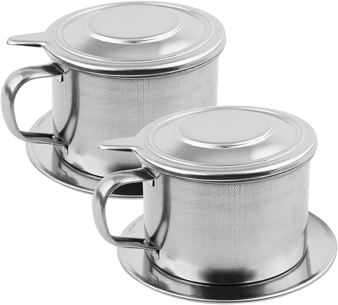 Vietnamese Coffee Dripper 2 Set Stainless Steel Vietnamese Coffee Filter 3.3x2.5in Professional Washable Reusable Cafe Accessories Dripper, Filter, D