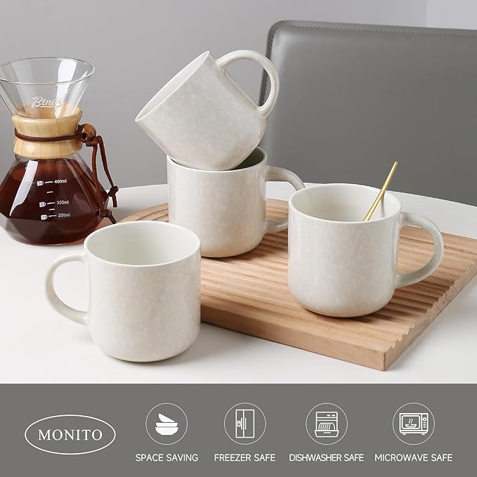 MONITO 12 OZ Coffee Mugs Set of 4, Modern Ceramic Coffee Mugs Set with handle for Tea/Latte/Cappuccino/Milk/Cocoa.White. - Image 3