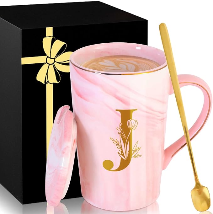 Personalized Ceramic Coffee Mug with Lid Tea Cup Women Her Sister Mom Girlfriend Aunt Best Friend Friendship Grandma Wife Daughter Law Lady Happy Birthday Gifts Cool Funny Meaningful Unique Cute,J by MNZZ