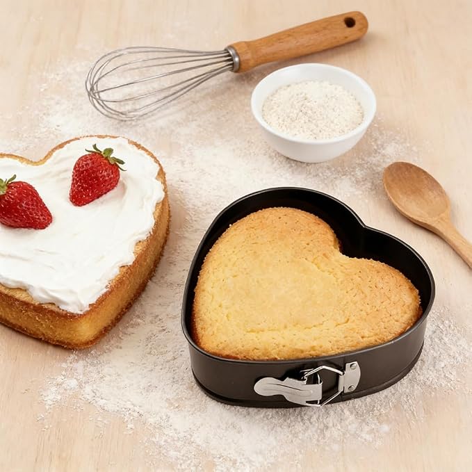 Set of 3 Springform Cake Tins Heavy Duty, Double Layer Non-Stick Coating, Removable Base, Heavy Duty Carbon Steel, Perfect for Frozen Desserts - Oven Safe Bakeware (heart-shaped) - Image 7