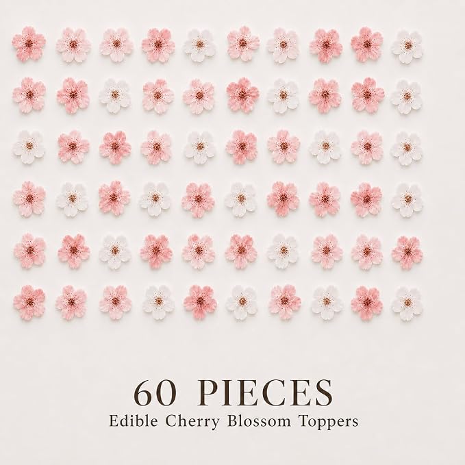 60Piece Edible Cherry Blossom Cake Toppers, Pre-Cut Wafer Paper Flowers in Assorted Sizes for Cupcakes, Baby Showers, Weddings, Birthdays and Spring Parties - Image 4