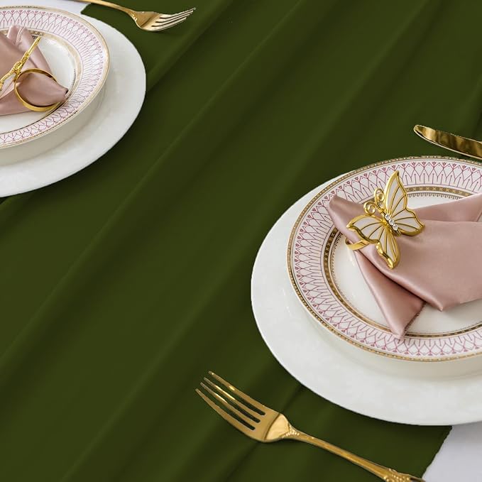 Pack of 15 | Olive Green | 14ft Chiffon Table Runner 29x170 Inches Long Romantic Rustic Sheer Gauze Runner for Wedding Bridal Shower Birthday Banquets Engagement Spring Easter Boho Decorations - Image 4