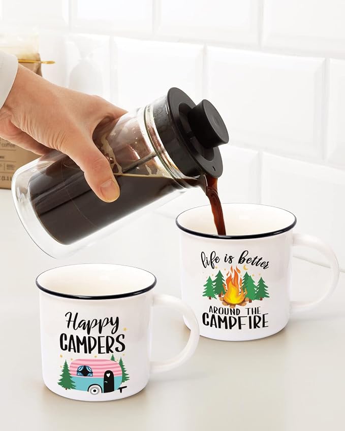 Nefelibata Camping Gifts Ceramic Coffee Mug Set of 4 Happy Campers Tea Cups | Travel Holiday Campfire Coffee Cup for Coffee, Tea & Hot Cocoa Outdoor Anniversary Wedding Christmas Camping Lover Gifts - Image 5