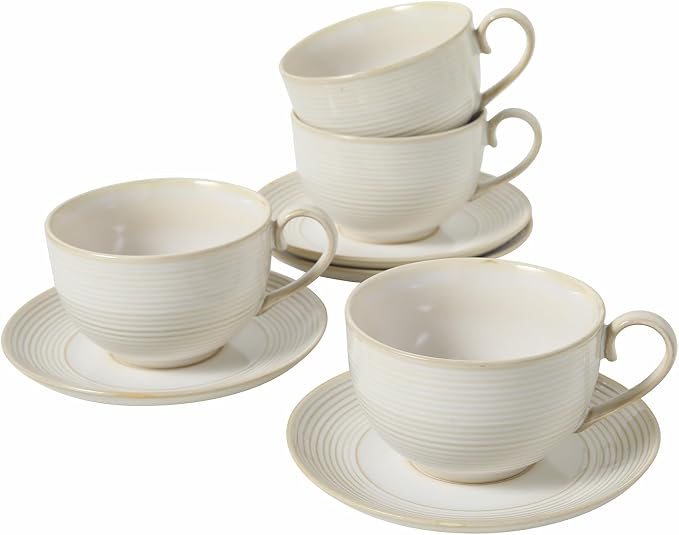 12Oz Coffee Cups with Saucers, Ceramic Espresso Cup Set of 4, Cappuccino Cups Set, Tea Mugs and Saucer, Microwave Dishwasher Safe Drinkware for Home, Cafe, Housewarming Gifts by FEENMAICeramicHome
