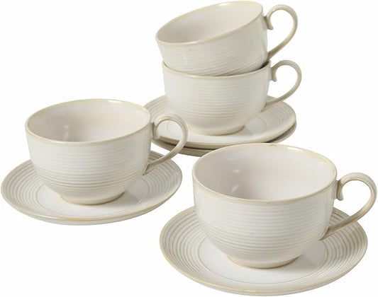 12Oz Coffee Cups with Saucers, Ceramic Espresso Cup Set of 4, Cappuccino Cups Set, Tea Mugs and Saucer, Microwave Dishwasher Safe Drinkware for Home, Cafe, Housewarming Gifts by FEENMAICeramicHome
