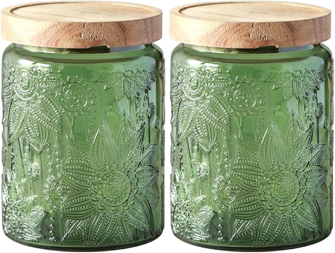 Comeon Vintage Glass Jar Food Storage Container With Lid, Cookie Candy Jar | Durable Glass, Lid Included, Multipurpose Kitchen And Office Storage, Green Garden Design by Comeon