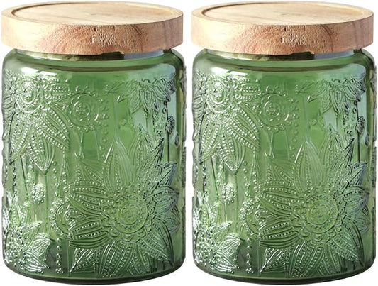Comeon Vintage Glass Jar Food Storage Container With Lid, Cookie Candy Jar | Durable Glass, Lid Included, Multipurpose Kitchen And Office Storage, Green Garden Design by Comeon